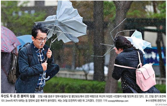 동아일보 24일자 1면사진 캡처. 