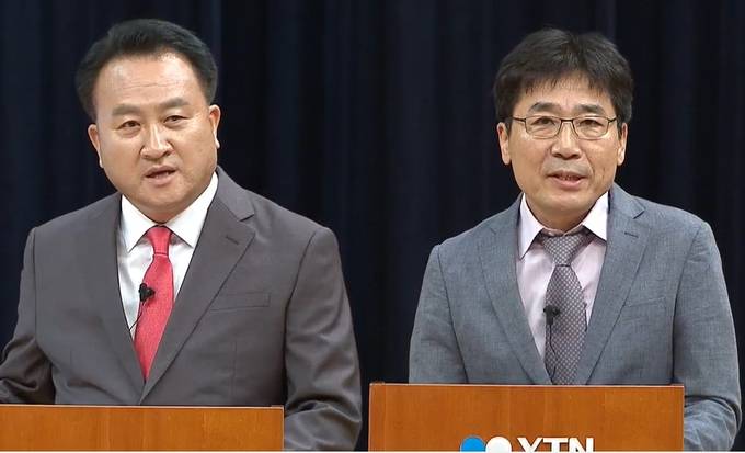 YTN 사장 후보자 김주환 YTN 국장(왼쪽), 정찬형 전 tbs 대표이사.  