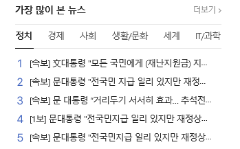 지난 7일 오후4시30분 기준 네이버 ‘가장 많이 본 뉴스’ 정치 섹션 순위. 