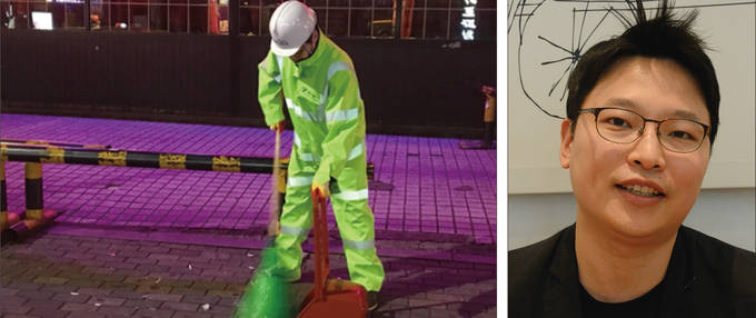 체험형 기사 <남기자의 체헐리즘>을 연재하는 남형도 머니투데이 기자. 지난해 10월27일자 ‘홍대의 중심에서 구토물을 쓸다’편에 실린 남 기자의 모습이다. 8시간 동안 환경미화원으로 일한 남 기자가 새벽 5시 홍대에서 쓰레기를 쓸고 있다. 오른쪽 사진은 남 기자의 평소 모습. 체험형 기사 <남기자의 체헐리즘>을 연재하는 남형도 머니투데이 기자. 지난해 10월27일자 ‘홍대의 중심에서 구토물을 쓸다’편에 실린 남 기자의 모습이다. 8시간 동안 환경미화원으로 일한 남 기자가 새벽 5시 홍대에서 쓰레기를 쓸고 있다. 오른쪽 사진은 남 기자의 평소 모습.