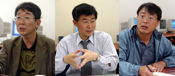 왼쪽부터 곽정수 한겨레 대기업전문기자, 설원태 경향신문 국제부 차장, 이재희 언론노조 신문개혁특별위원장(부산일보 기자)
