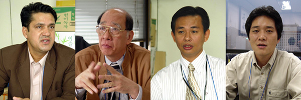 왼쪽부터 네팔기자협회 라메쉬 비스타, 필리핀 언론연구소 파비아 호세, 캄보디아기자협회 소팔 차이 씨와 사회를 맡은 이대혁 기자.