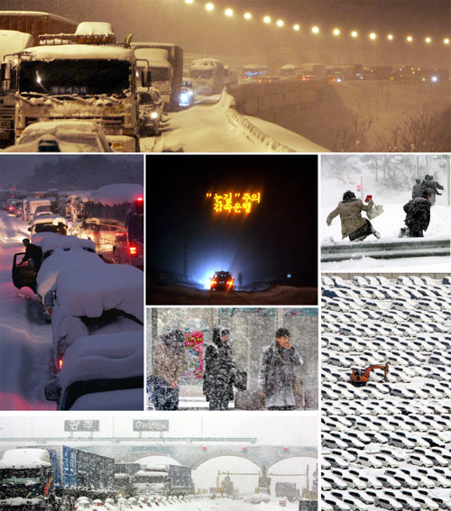 전문보도부문 수상작으로 선정된 연합뉴스 광주전남지사 형민우 기자의 '폭설로 마비된 호남고속도로'