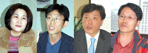 왼쪽부터 김금녀 민언련 사무처장, 김중식 경향신문 문화부 기자, 성회용 SBS 전국부 부장, 정상섭 부산일보 서울지사 정치부장.
